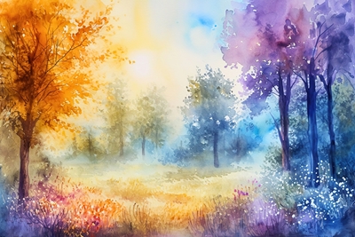 spring forest in watercolor