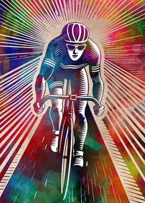 A cyclist riding fast