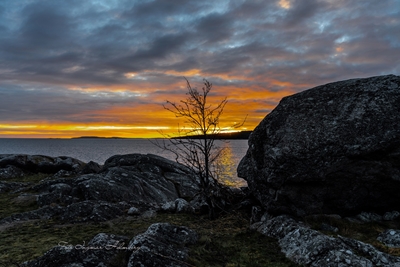 Sunset, stones and rocks
