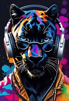 Panther in headphones 