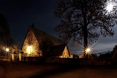 Häverö Church in the moonlight