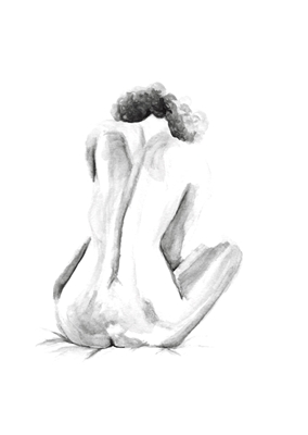 Sitting naked woman watercolor