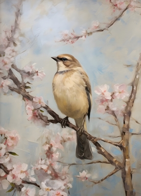 Jarní pták v třešňovém květu