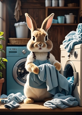 Rabbit doing laundry