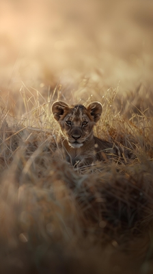 mladý lev v Kalahari 