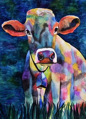 The colored watercolor cow