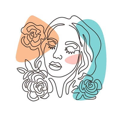 Zeichnung  von Frau mit Blumen