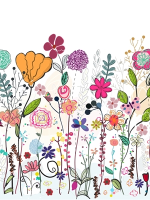 Färgglada blommor och fält