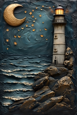 Lighthouse in Full Moon Night 