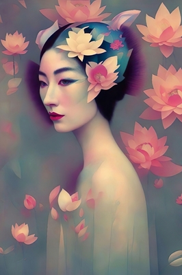 Kimiko unter Lotusblumen