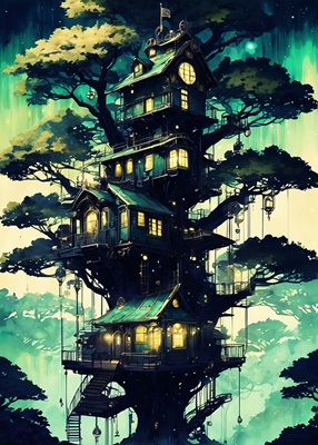 Casa del árbol de neón verde 