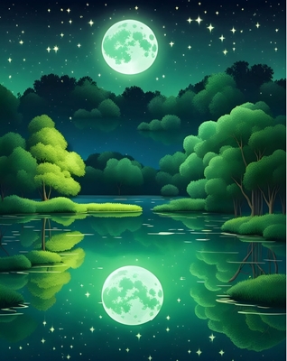 Moonlight in a pretty parkland