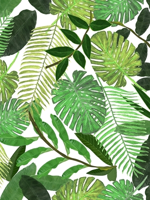 Vihreä trooppinen akvarellilehti