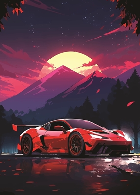 Metsä ja punainen Ferrari