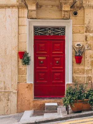 Bright red front door