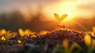 mrówka niosąca liść