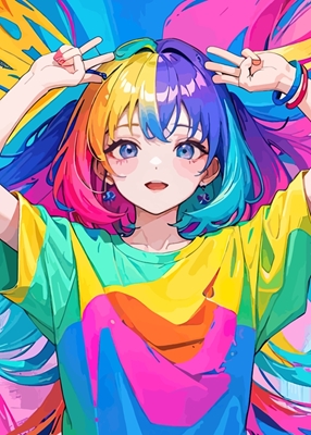 Anime Schattig Meisje Kleurrijk