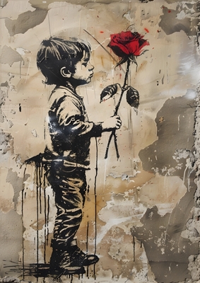 Liten gutt Rose Banksy Art