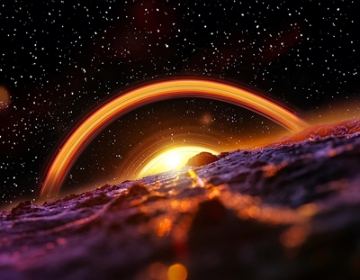 Zonsondergang op buitenaardse planeet
