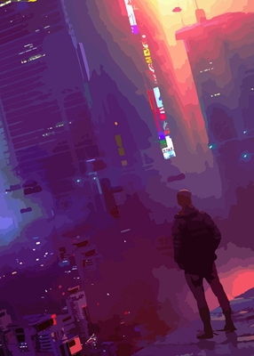 Cyberpunk neon lys mørk by