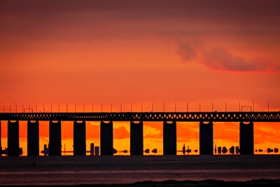 Coucher de soleil sur le pont de l’Öresund