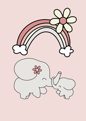 Elefantes arco iris rosa 