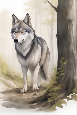 Um jovem lobo na floresta
