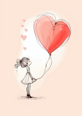 Menina com balão do coração