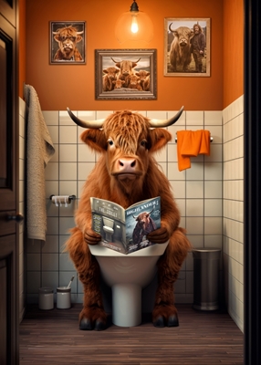 Vache Highland sur les toilettes
