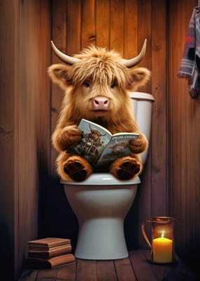 Baby Highland Cow auf Toilette
