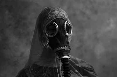 Woman with gas mask