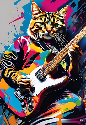 Cat plays the guitar, rock