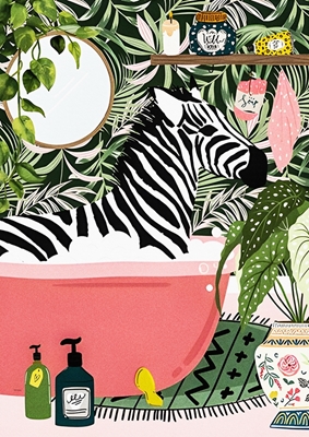 Zebra in Bathtub Boho Bathroom