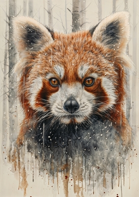 Panda červená akvarel sněhový pohled