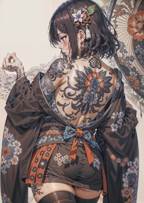 Japoński tatuaż kobieta kimono