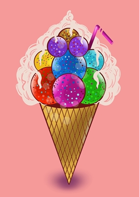 Colored ice cream with cream