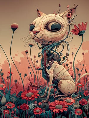 Gato robótico e flores