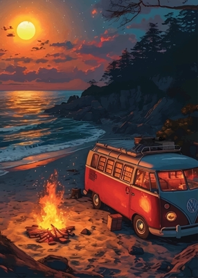 Old VW Van with Night View