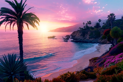 Paarse zonsondergang in Laguna Beach