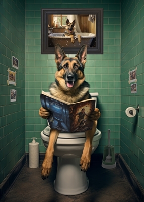 Německý ovčák na záchodě