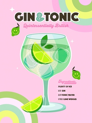 Gin ja Tonic cocktail vaaleanpunaisella