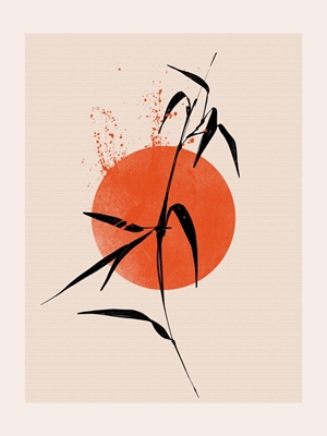 Oranžový západ slunce s bambusovým listem