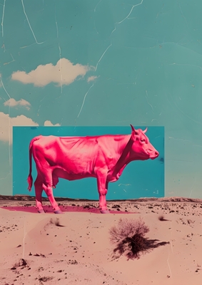 Pink Cow Collage Art 01