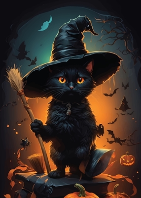 chat sorcière noir Halloween