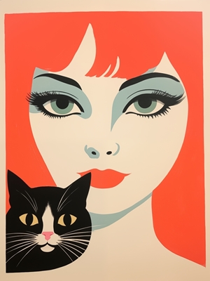 Redhead Retro Woman with Cat