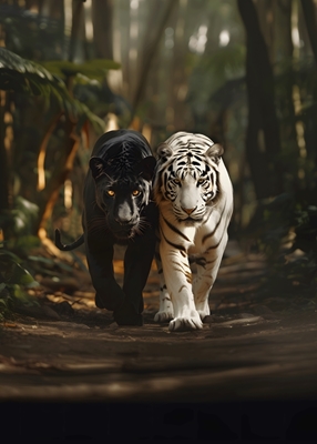 Schwarzer Panther Weißer Tiger