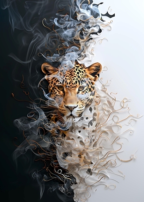 Leopard portrait in the smoke