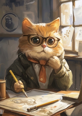 Pintura linda del estudiante del gato