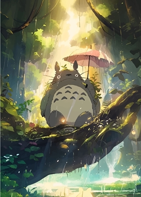 Totoro sateenvarjolla