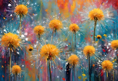 Dandelions in sunny colors